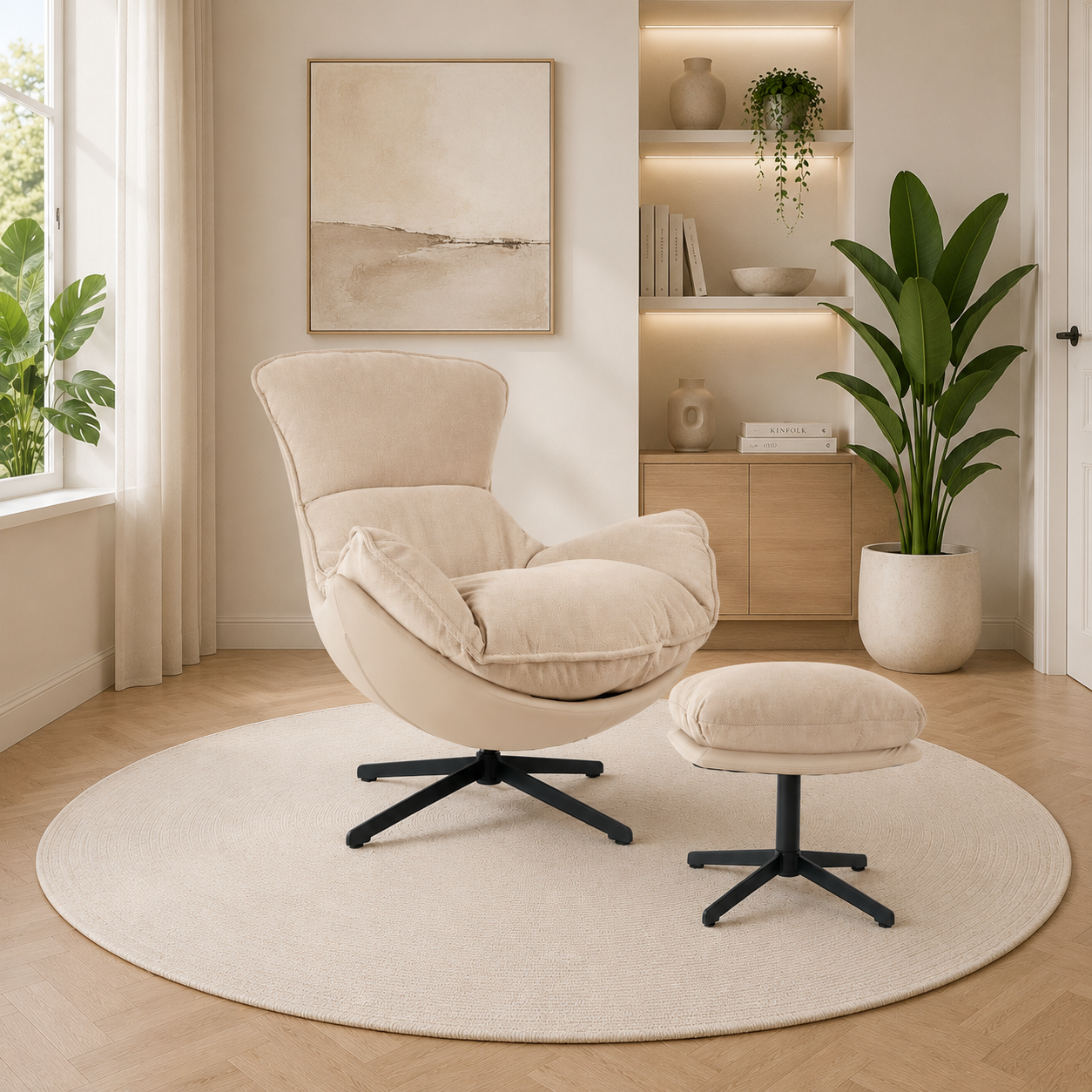 Poltrona Hans giratória 360º em bege 102×102×87 cm - Image 3