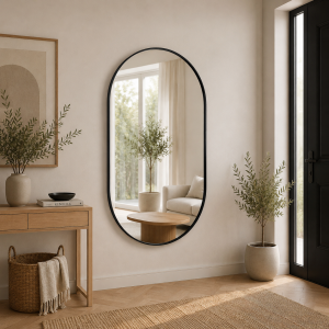 Espelho oval com moldura em alumínio preto 150x80 cm
