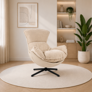 Poltrona Hans giratória 360º em bege 102×102×87 cm