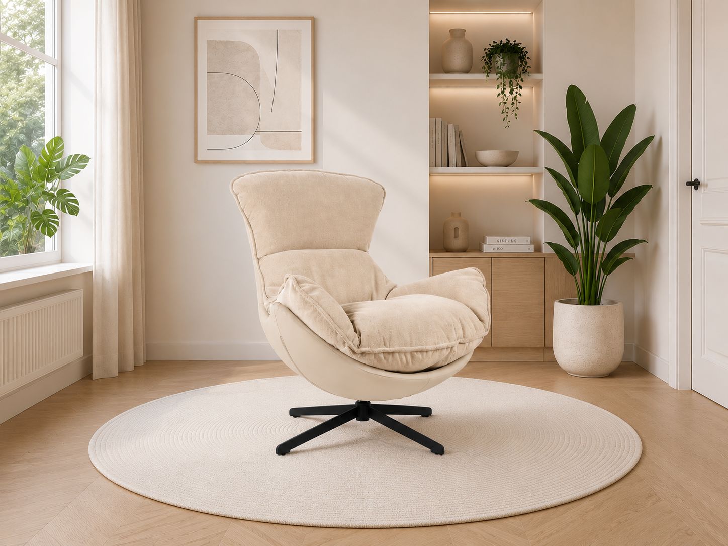 Poltrona Hans giratória 360º em bege 102×102×87 cm