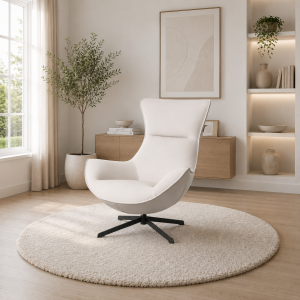 Poltrona Hans giratória 360º em branco osso e cinzento 102×102×87cm