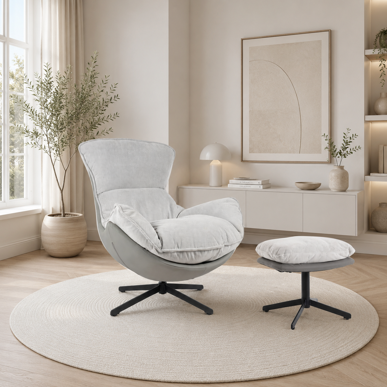Poltrona Hans giratória 360º em cinzento 102×102×87 cm