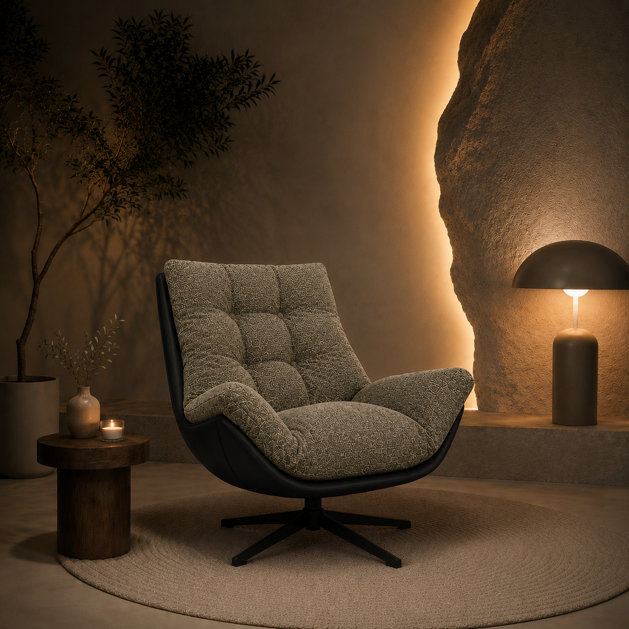 Poltrona Ray giratória 360º em verde 92×86×80 cm