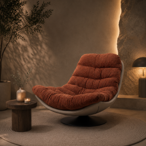 Poltrona Arti giratória 360º estofada em caldeira e bege 92×86×80cm