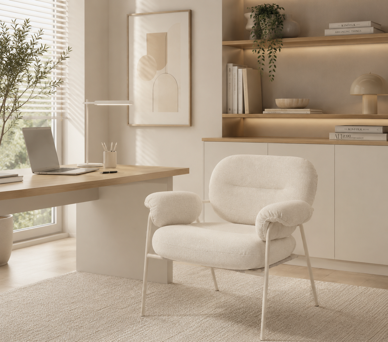 Poltrona Hyde estofada em bege 73×83×77cm