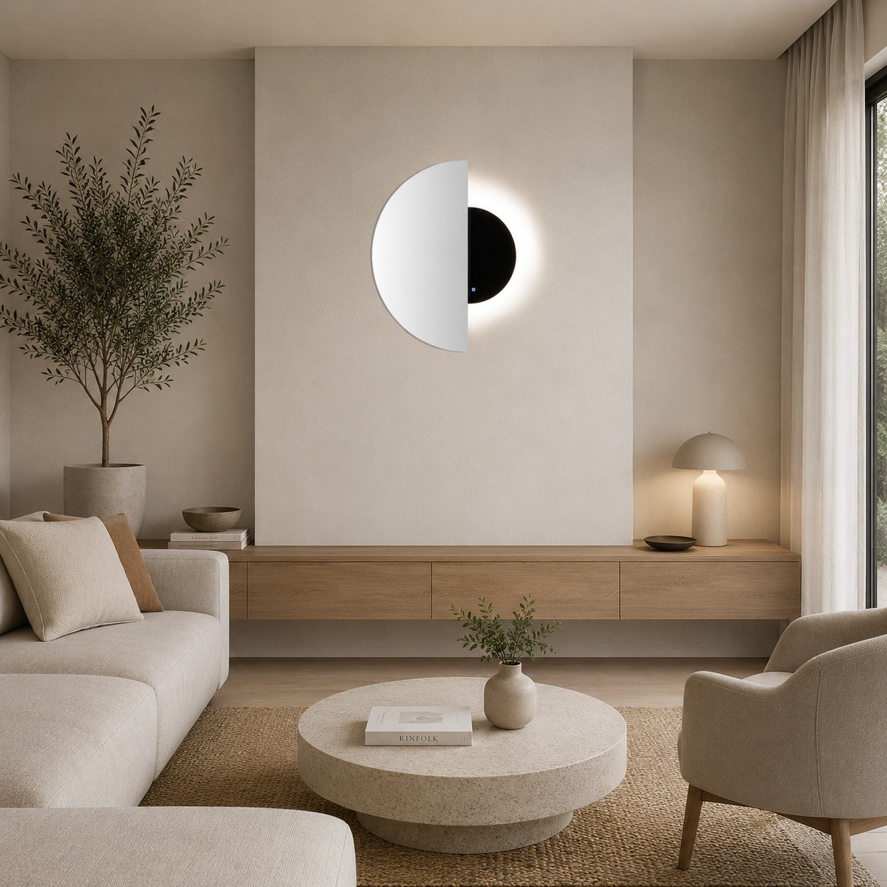 Espelho meia-lua com sensor de luz LED 120 x 80 cm