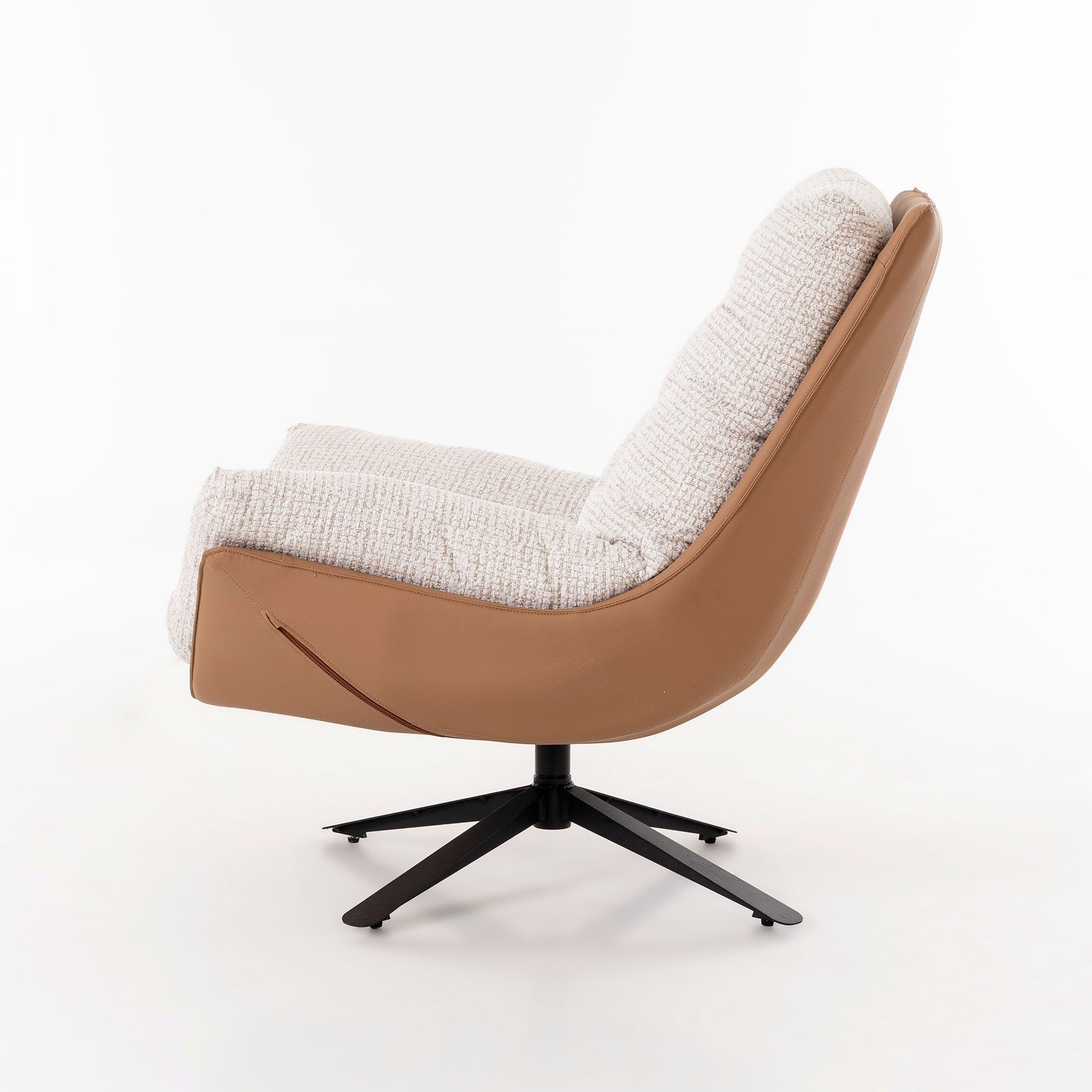 Poltrona Ray giratória 360º em bege e castanho 92×86×80cm - Image 2
