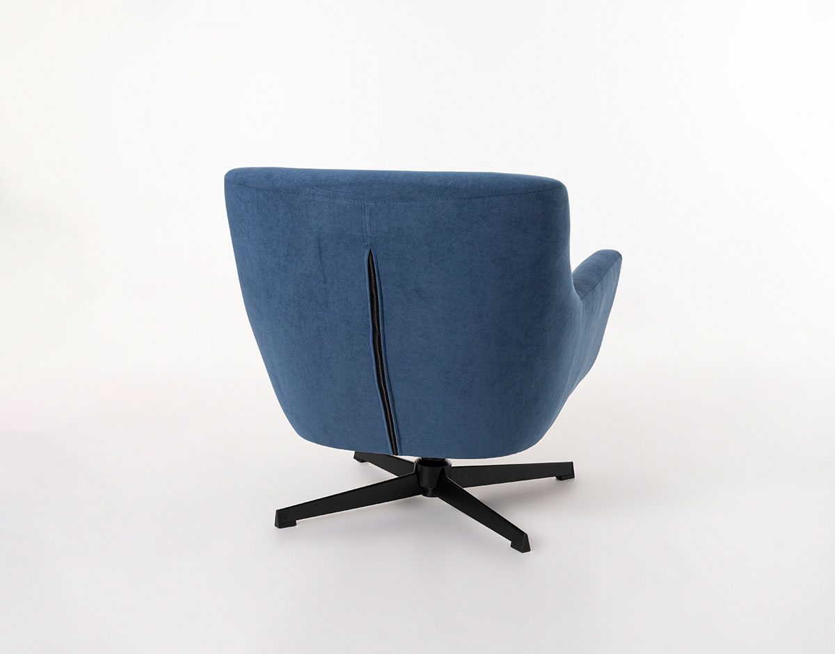 Poltrona Roy giratória 360º em veludo azul 79×73×70.5cm - Image 2