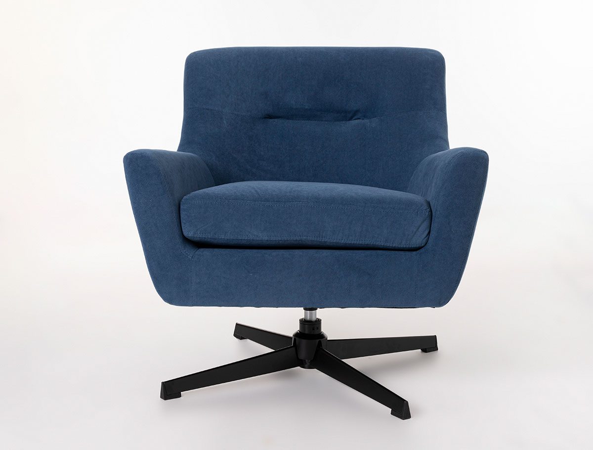 Poltrona Roy giratória 360º em veludo azul 79×73×70.5cm - Image 3