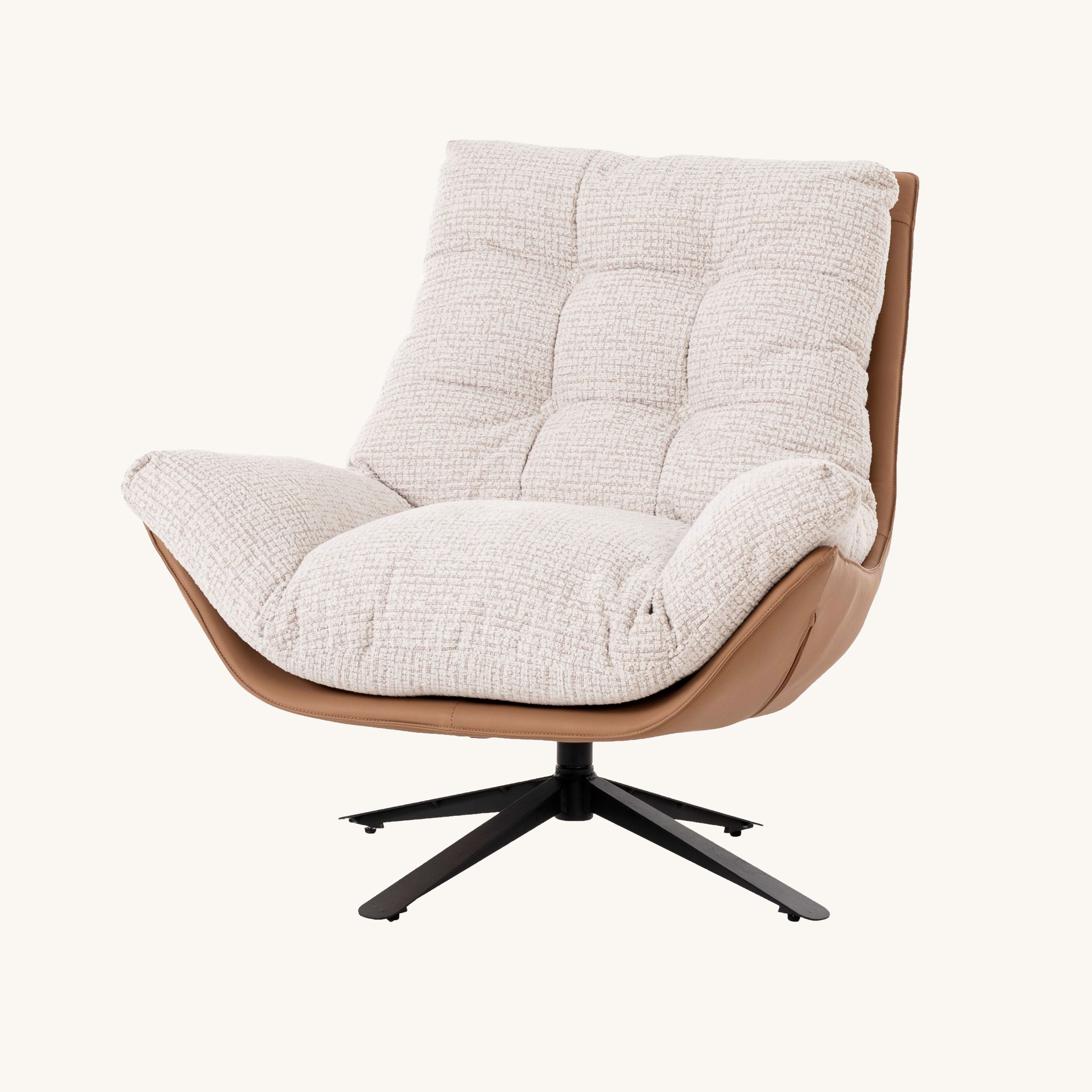 Poltrona Ray giratória 360º em bege e castanho 92×86×80cm - Image 9