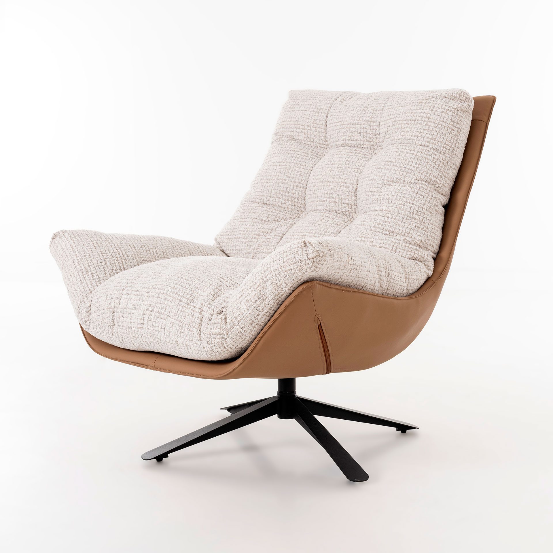 Poltrona Ray giratória 360º em bege e castanho 92×86×80cm - Image 5