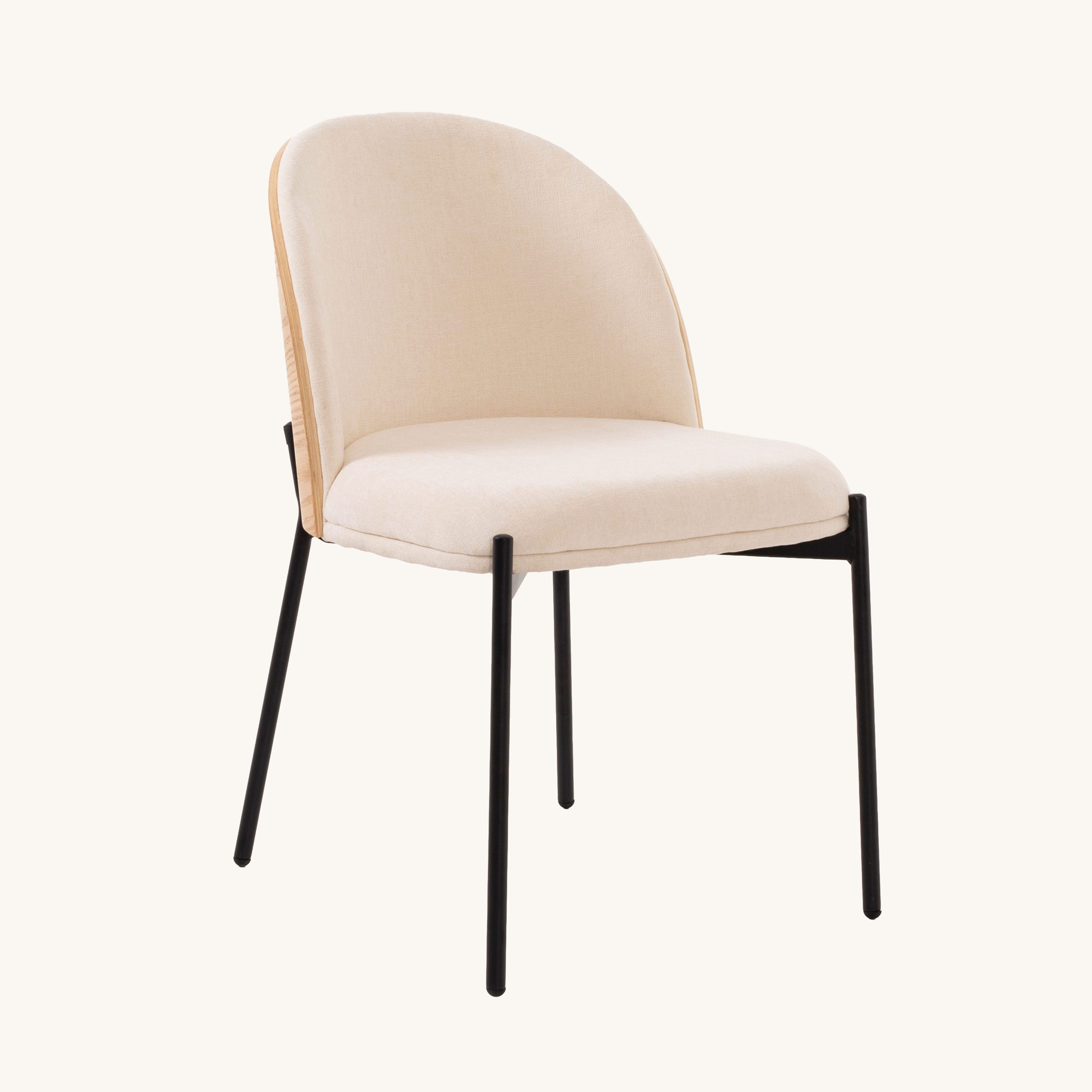 Cadeira Ingrid. Assento em chapa de carvalho curvada, estofada em bege. 80×51×59 cm - Image 7