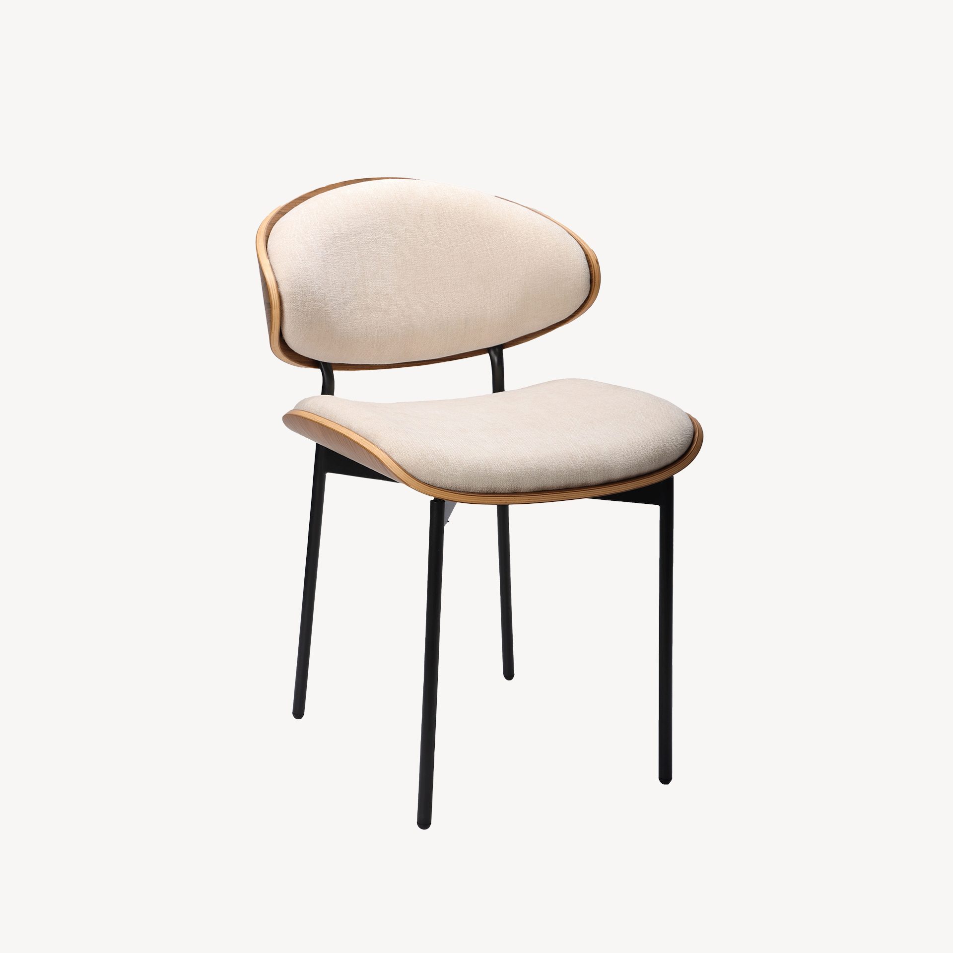 Cadeira Lena. Assento em chapa de nogueira curvada, estofada em bege. 75×50×55 cm - Image 7