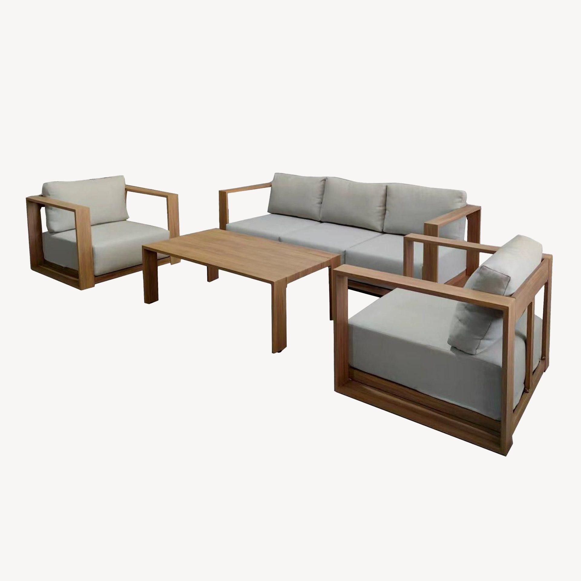 Conjunto de exterior Altea com sofá, 2 cadeirões e mesa de centro em alumínio com efeito madeira e tecido bege. - Image 5
