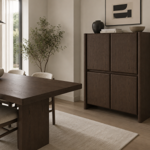 Aparador Gio alto com 4 portas, folheado a nogueira 90 × 45 × 140 cm