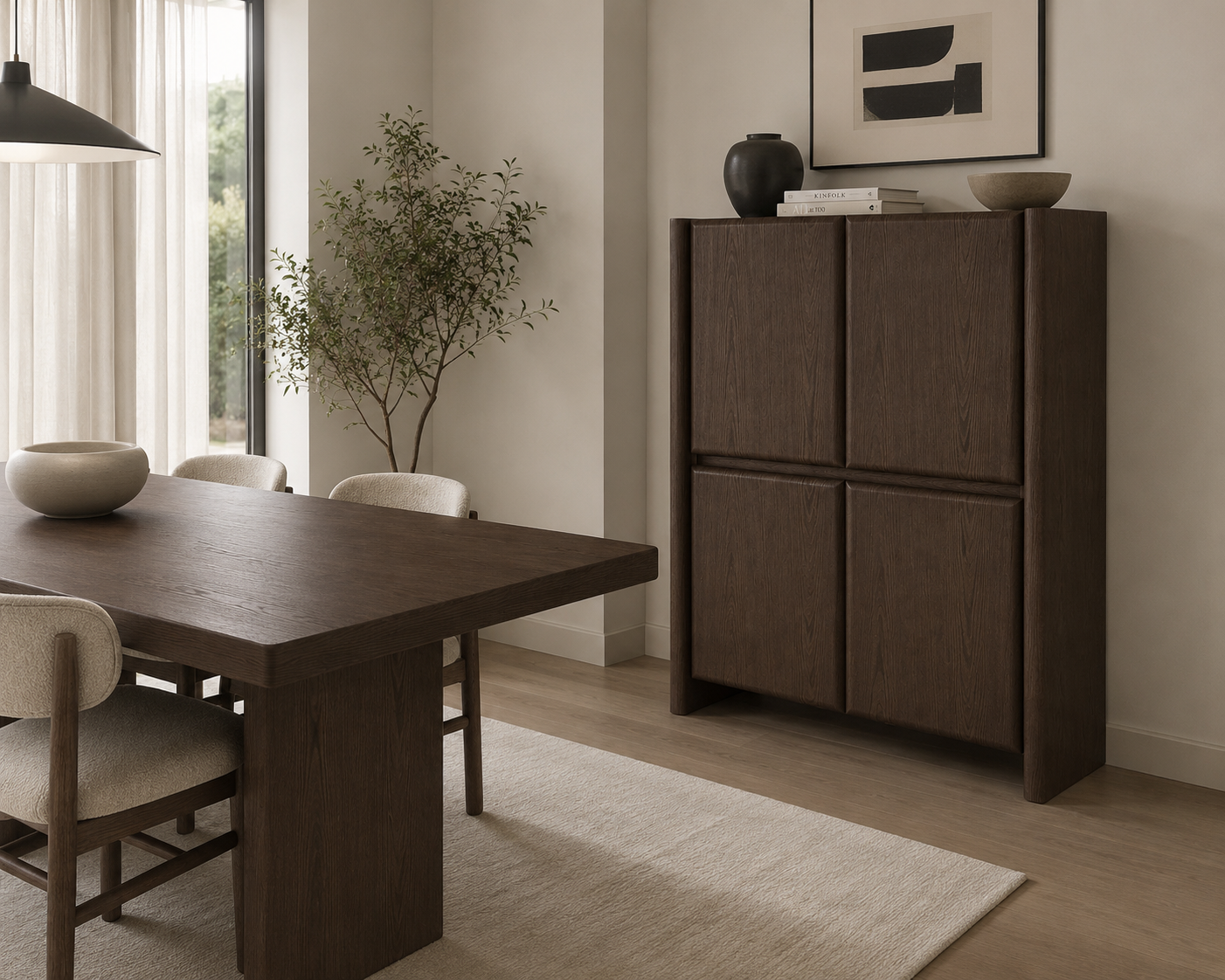 Aparador Gio alto com 4 portas, folheado a nogueira 90 × 45 × 140 cm