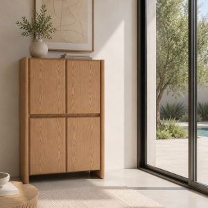 Aparador Gio alto com 4 portas, folheado a carvalho, 90 × 45 × 140 cm