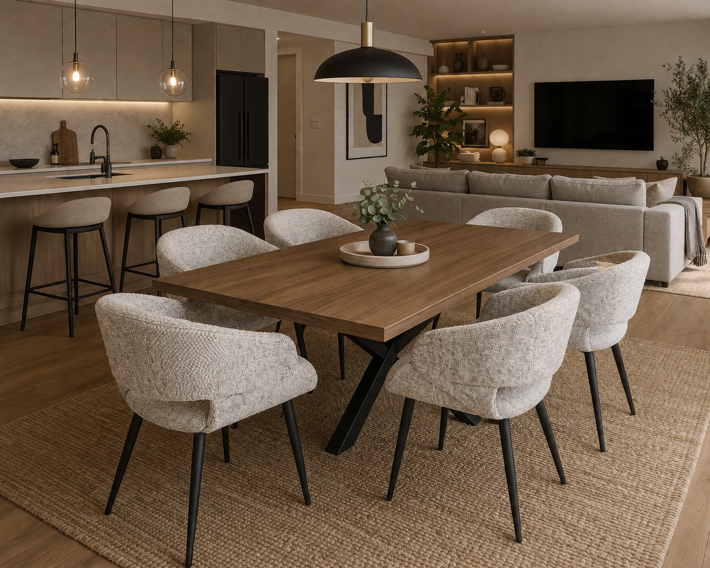 Cadeira Greta. Assento curvado em tecido cinzento. 77×57×60 cm