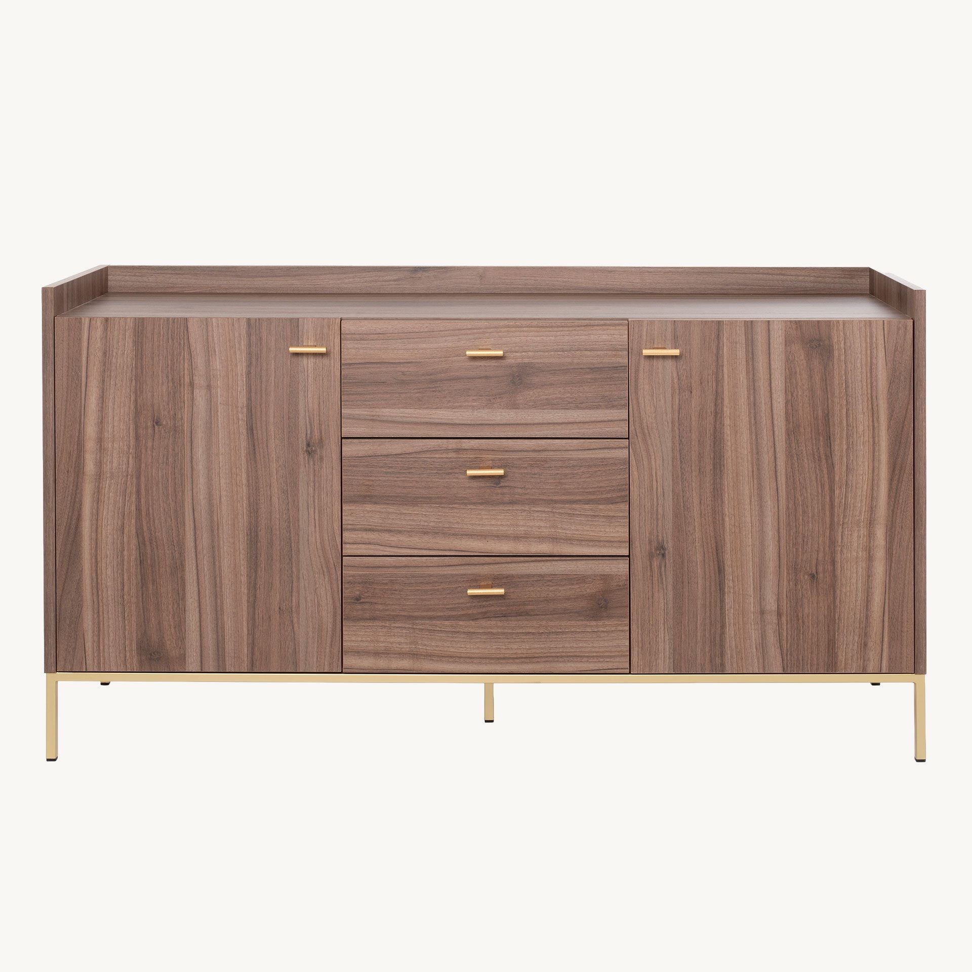 Aparador Habit, 2 portas + 3 gavetas, melamina nogueira e base metálica 144 cm - Image 2